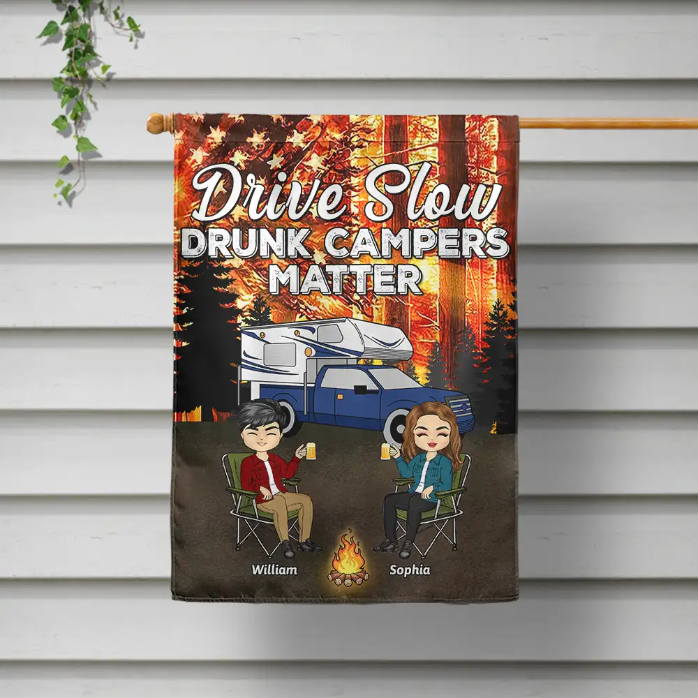 Stars And Stripes Drunk Campers Matter - Personalized Flag