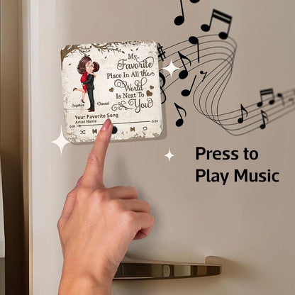 Favorite Place In The World Couple Hugging Kissing Personalized Music Fridge Magnet, Gift For Him, For Her, For Valentine's Day