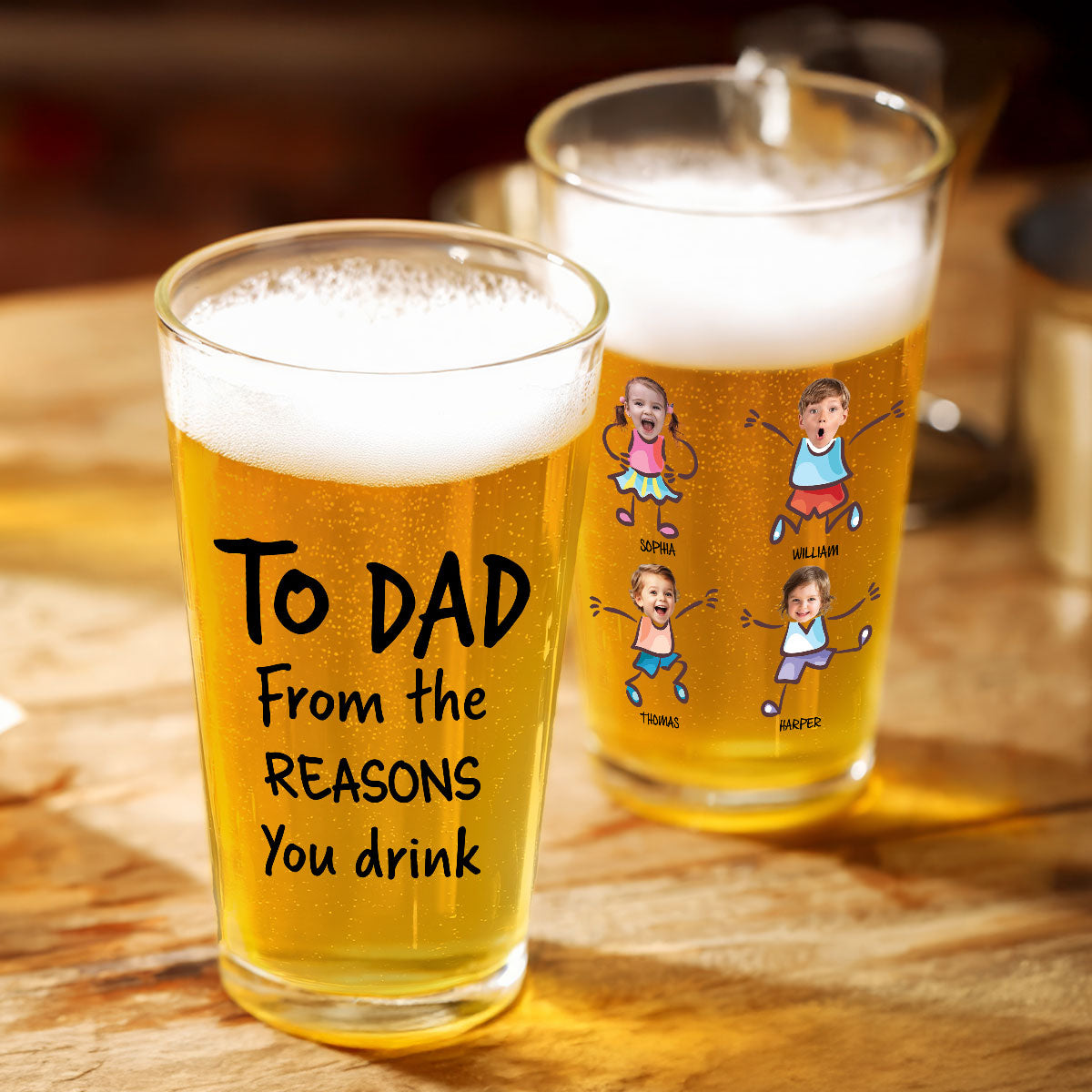 To Dad Grandpa From The Reasons You Drink Personalized Beer Glass, Unique Gift For Dad Grandpa, Funny Father's Day Gift