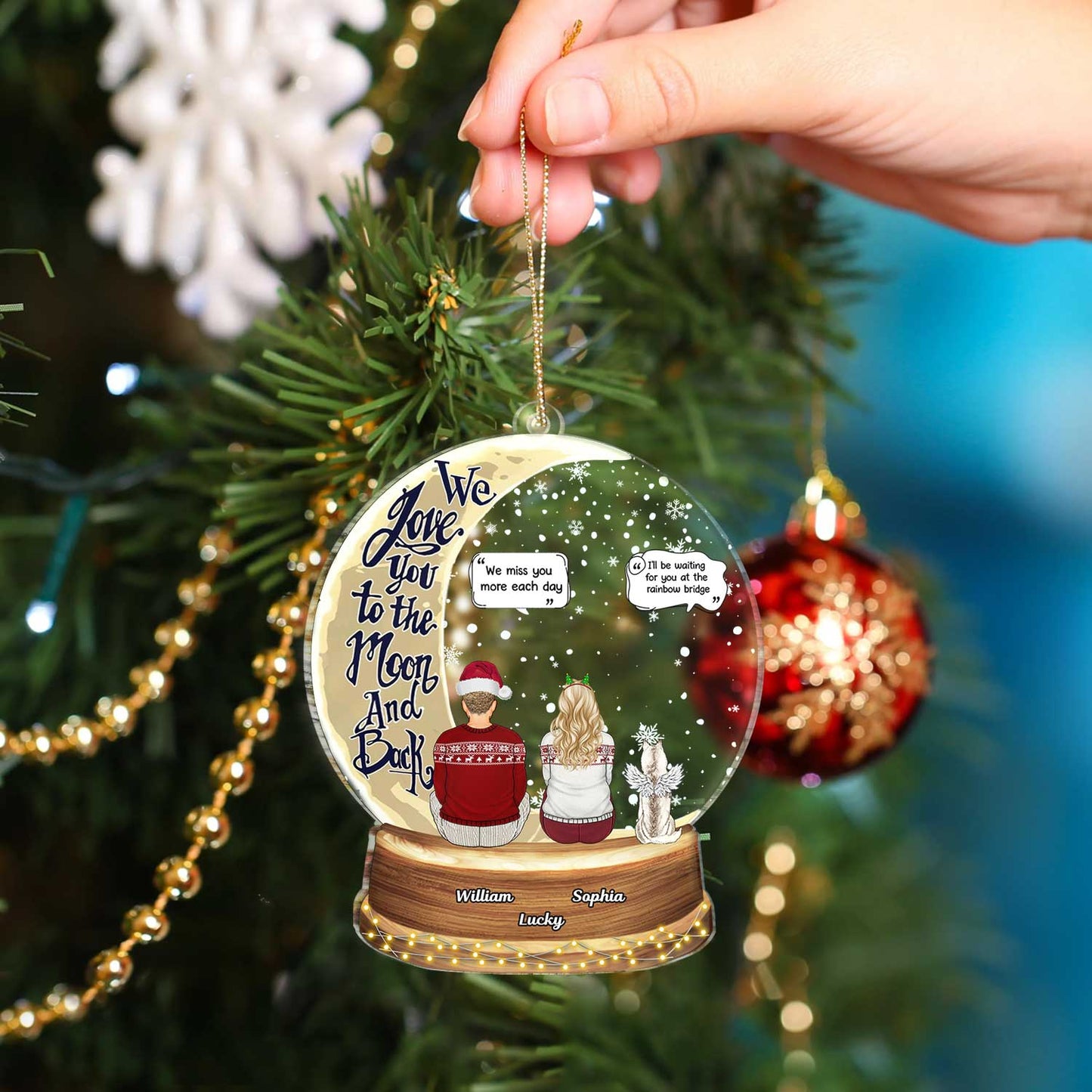 Snow Globe Love You To The Moon & Back - Christmas Keepsake, Sympathy Gift, Pet Memorial Gift - Personalized Custom Shaped Acrylic Ornament