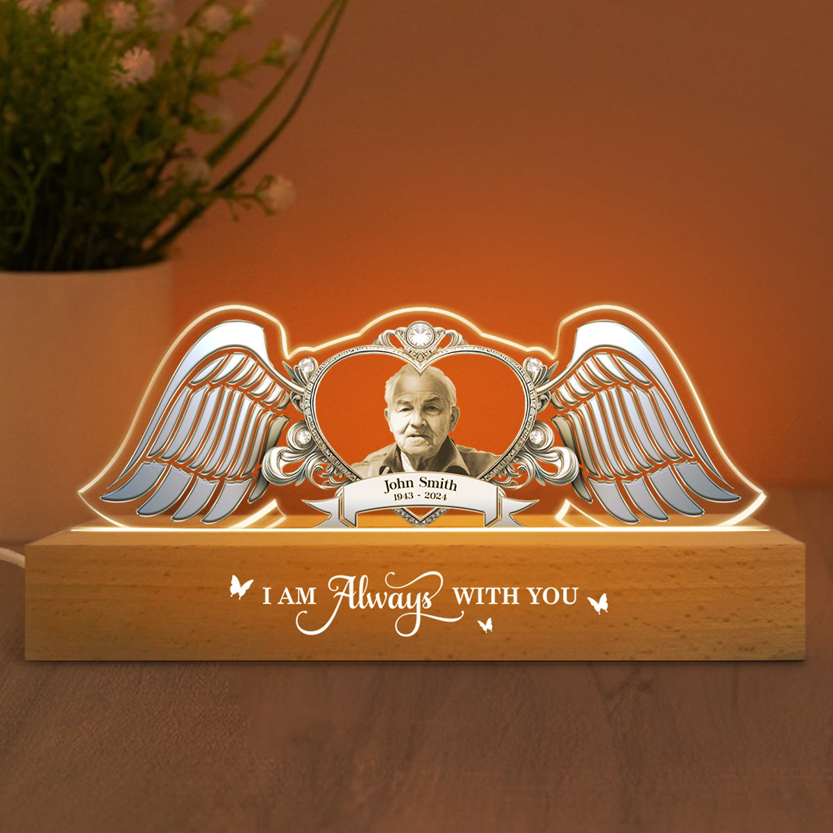 Angel Wings Memorial Those We Love Don't Go Away Personalized LED Night Light, Sympathy Gift For Loved Ones
