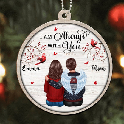 Cardinal Family Sitting Berry Branch Memorial Personalized Wooden Ornament