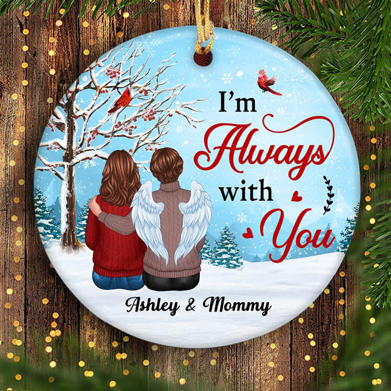 Berry Tree Cardinal In Snow Memorial Personalized Circle Ornament