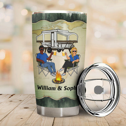 Let's Sit By The Campfire Forest Husband Wife Camping Couple - Personalized Custom Tumbler