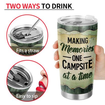 Let's Sit By The Campfire Forest Husband Wife Camping Couple - Personalized Custom Tumbler