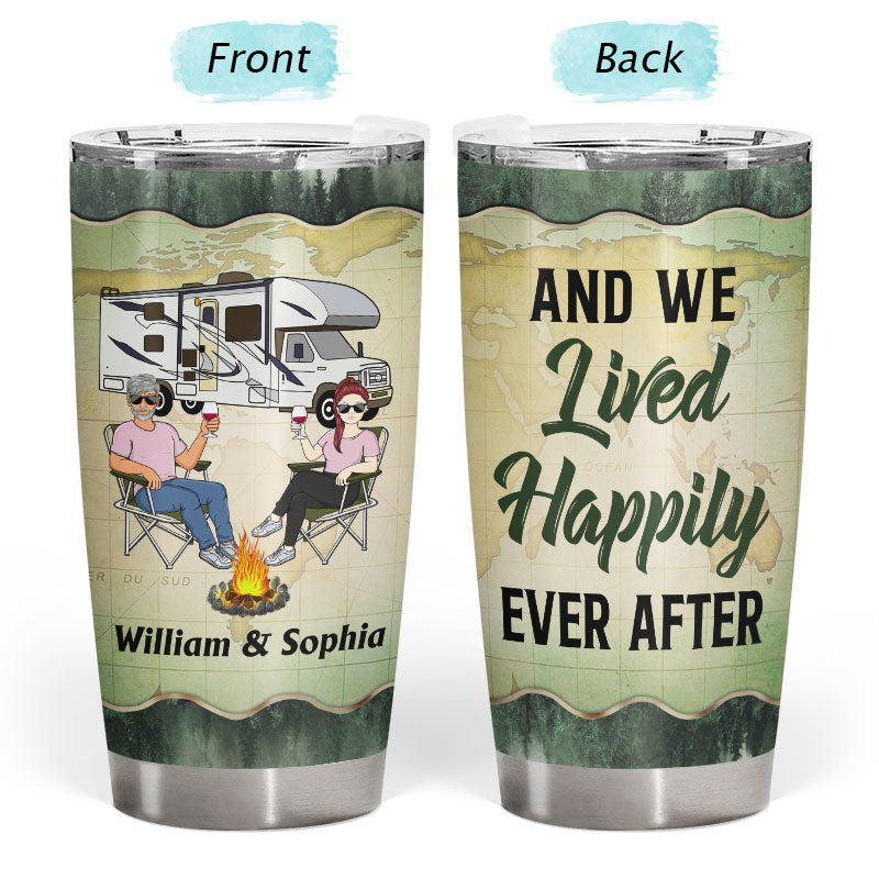 Let's Sit By The Campfire Forest Husband Wife Camping Couple - Personalized Custom Tumbler
