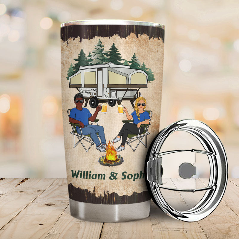 Let's Sit By The Campfire Husband Wife Camping Couple - Personalized Custom Tumbler