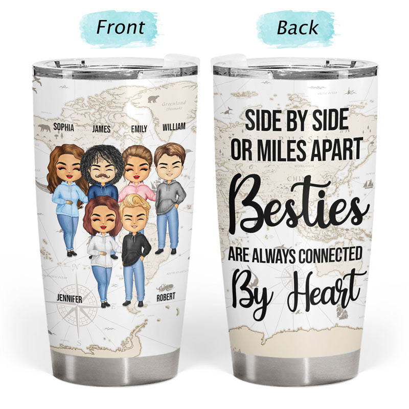 Side By Side Or Miles Apart Sisters Brothers - Gift For Family Bestie - Personalized Custom Tumbler