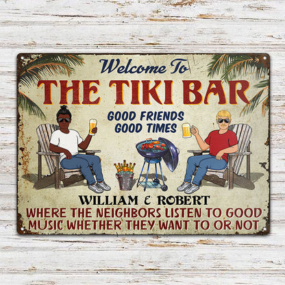 Beach House Grilling Listen To The Good Music Couple Husband Wife - Backyard Sign - Personalized Custom Classic Metal Signs