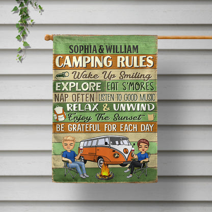 Camping Rules Wake Up Smiling - Camping Gift - Personalized Custom Flag