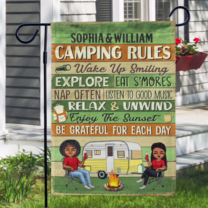 Camping Rules Wake Up Smiling - Camping Gift - Personalized Custom Flag