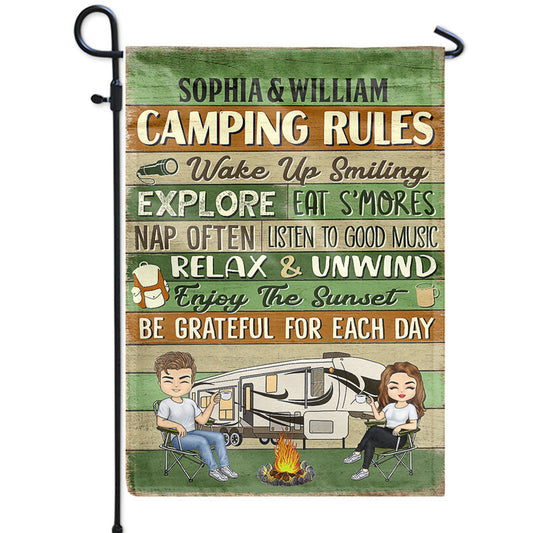 Camping Rules Wake Up Smiling - Camping Gift - Personalized Custom Flag