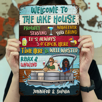 Proudly Serving Whatever You Bring Pontoon Lake Life - Couple Gift - Custom Classic Metal Signs