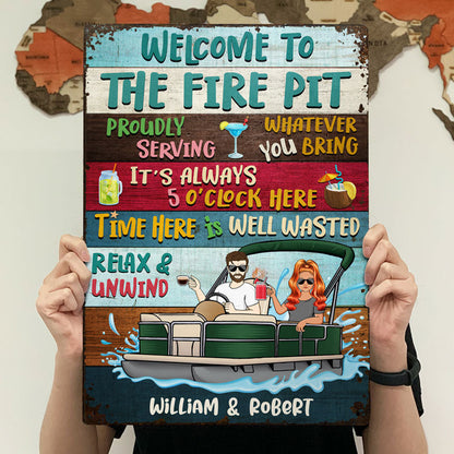 Proudly Serving Whatever You Bring Pontoon Lake Life - Couple Gift - Custom Classic Metal Signs