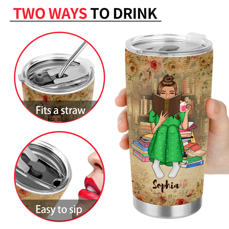 Just A Girl Who Loves Books Reading Floral Vintage - Gift For Book Lovers - Personalized Custom Tumbler