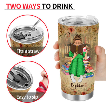 Just A Girl Who Loves Books Reading Floral Vintage - Gift For Book Lovers - Personalized Custom Tumbler