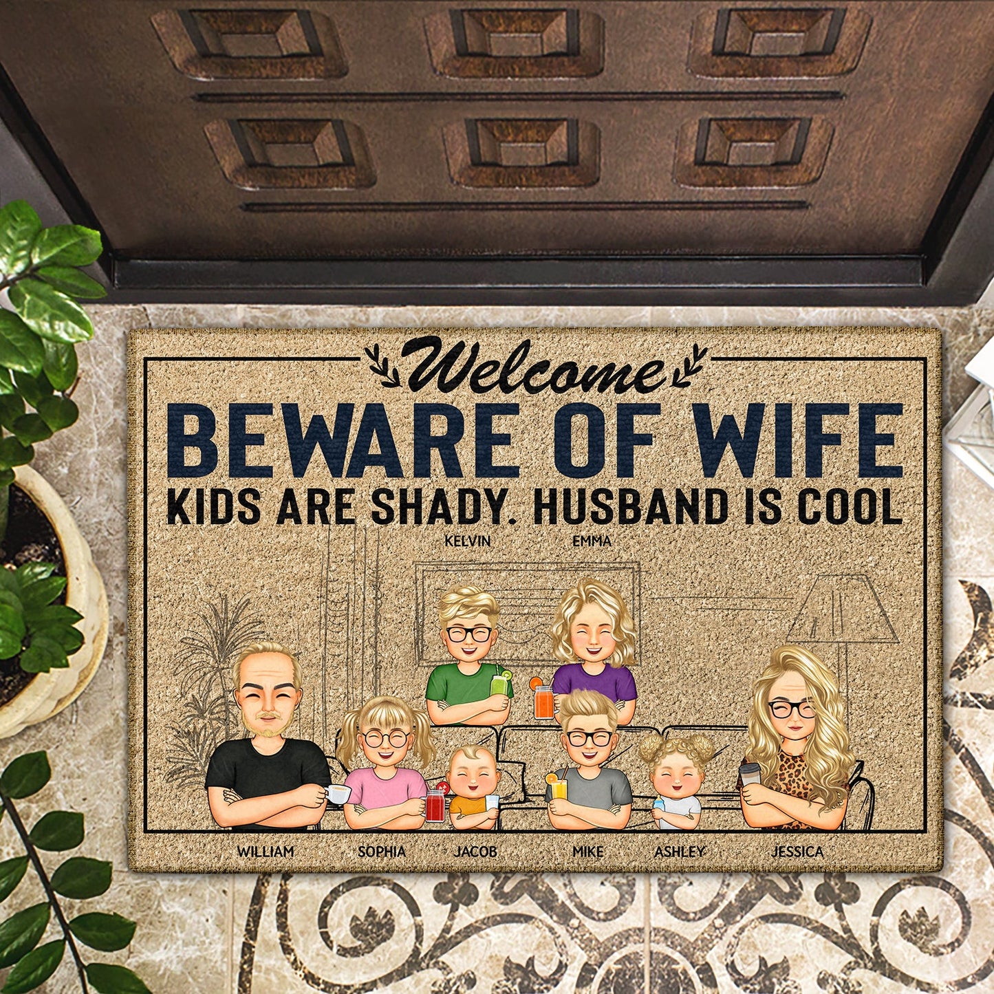 Welcome Beware Of Wife Kids Are Shady Husband Is Cool - Gift For Couples And Family - Personalized Custom Doormat