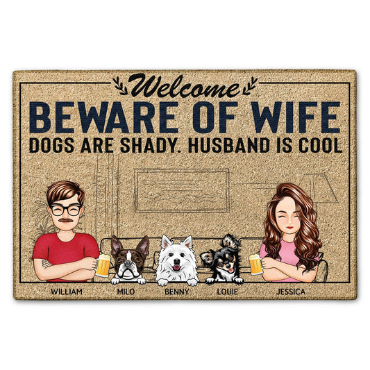 Welcome Beware Of Wife Dogs Cats Are Shady Husband Is Cool - Gift For Couples And Family - Personalized Custom Doormat