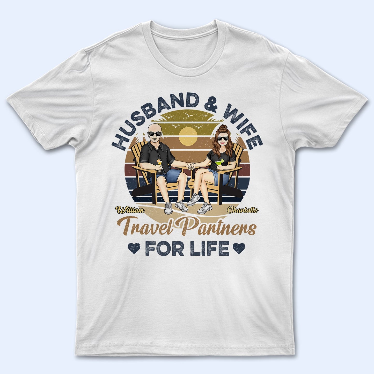 Husband And Wife Travel Partners For Life - Anniversary, Birthday Gift For Spouse, Lover, Husband, Wife, Boyfriend, Girlfriend, Couple - Personalized Custom T Shirt