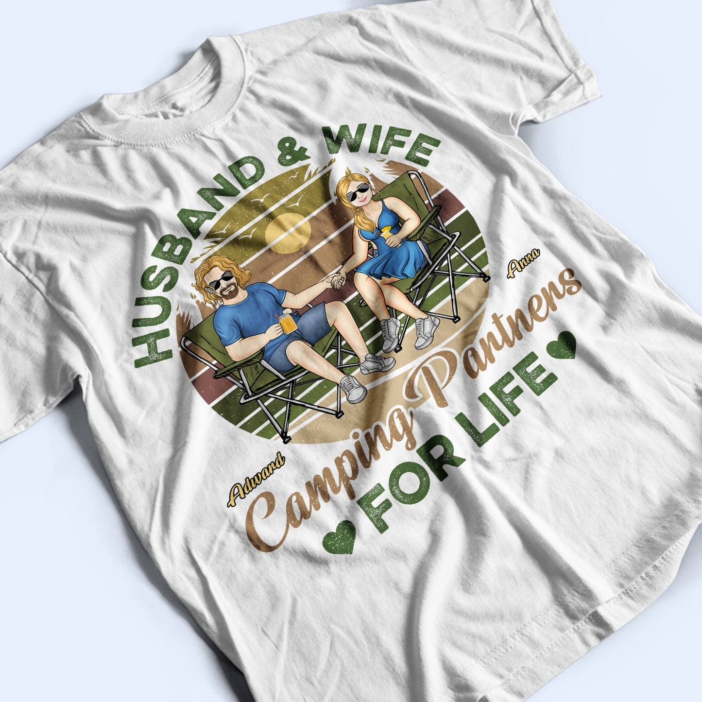 Husband And Wife Camping Partners For Life - Anniversary, Birthday Gift For Spouse, Lover, Husband, Wife, Boyfriend, Girlfriend, Couple - Personalized Custom T Shirt