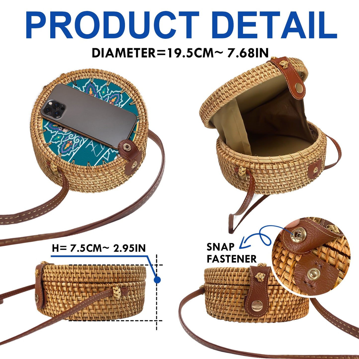 Custom Photo Mandala Hippie Girl - Gift For Her, Travel Lovers - Personalized Custom Round Rattan Bag