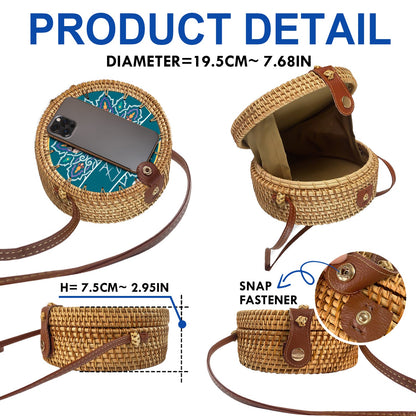 Custom Photo Mandala Hippie Girl - Gift For Her, Travel Lovers - Personalized Custom Round Rattan Bag