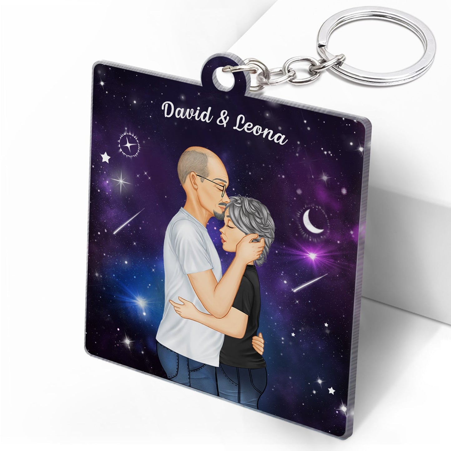 In The Galaxy Night Sky Kissing Couple Sideview - Birthday, Loving, Anniversary Gift For Spouse, Husband, Wife, Married Couple, Boyfriend, Girlfriend - Personalized Acrylic Keychain