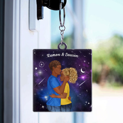 In The Galaxy Night Sky Kissing Couple Sideview - Birthday, Loving, Anniversary Gift For Spouse, Husband, Wife, Married Couple, Boyfriend, Girlfriend - Personalized Acrylic Keychain