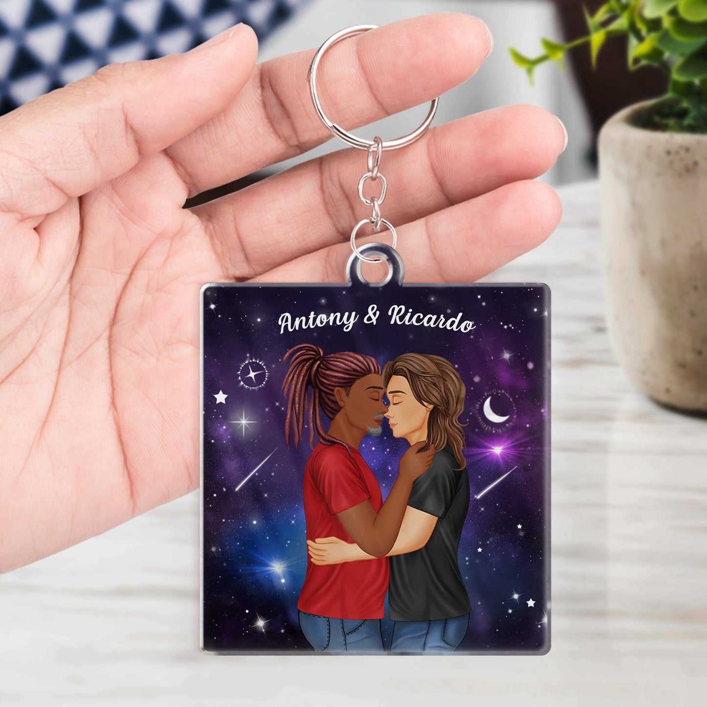 In The Galaxy Night Sky Kissing Couple Sideview - Birthday, Loving, Anniversary Gift For Spouse, Husband, Wife, Married Couple, Boyfriend, Girlfriend - Personalized Acrylic Keychain