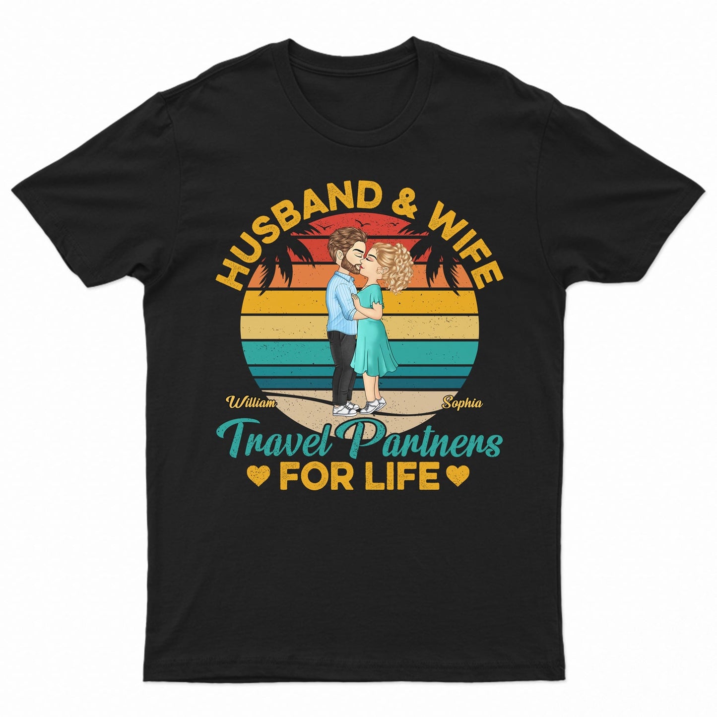 Husband And Wife Travel Partners For Life Beach Traveling Couple - Birthday, Loving, Anniversary Gift For Spouse, Hubby, Wifey, Boyfriend, Girlfriend - Personalized T Shirt