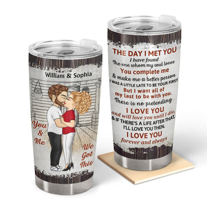 Chibi Kissing Couple Sideview The Day I Met You - Birthday, Loving, Anniversary Gift For Spouse, Hubby, Wifey, Boyfriend, Girlfriend - Personalized Tumbler
