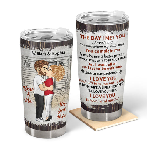 Chibi Kissing Couple Sideview The Day I Met You - Birthday, Loving, Anniversary Gift For Spouse, Hubby, Wifey, Boyfriend, Girlfriend - Personalized Tumbler