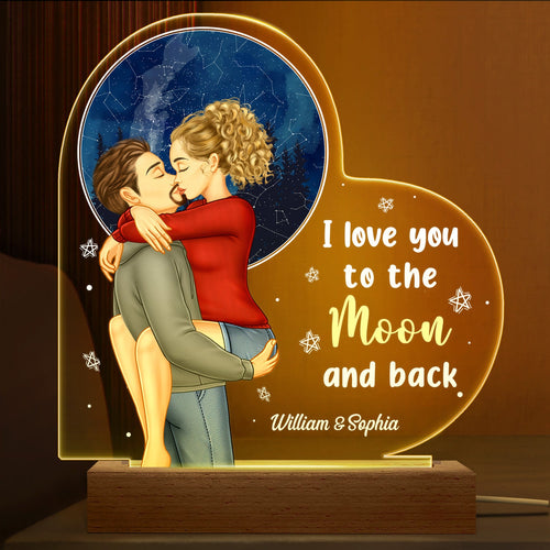 Star Map I Love You To The Moon And Back - Birthday, Loving, Anniversary Gift For Spouse, Husband, Wife, Couple, Boyfriend, Girlfriend - Personalized 3D Led Light Wooden Base