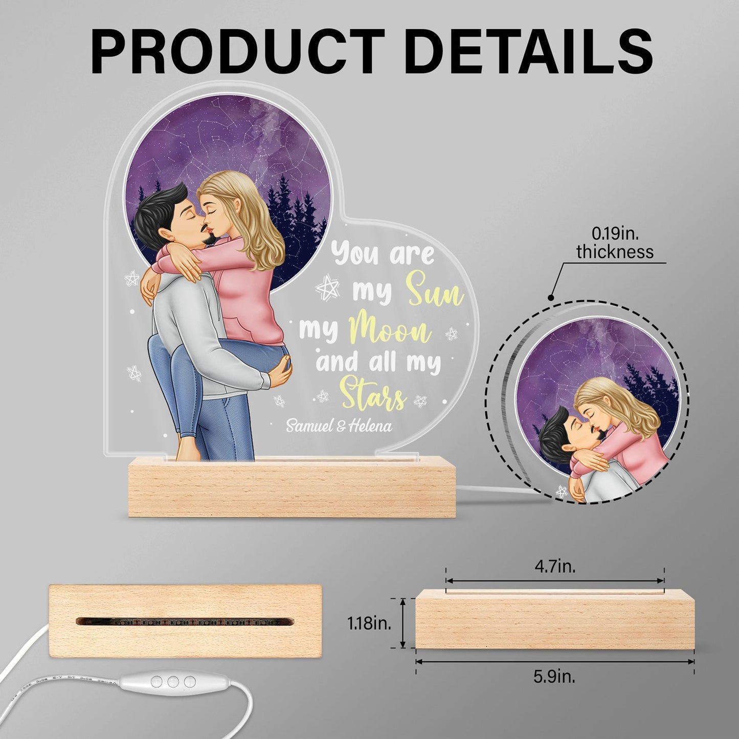 Star Map I Love You To The Moon And Back - Birthday, Loving, Anniversary Gift For Spouse, Husband, Wife, Couple, Boyfriend, Girlfriend - Personalized 3D Led Light Wooden Base