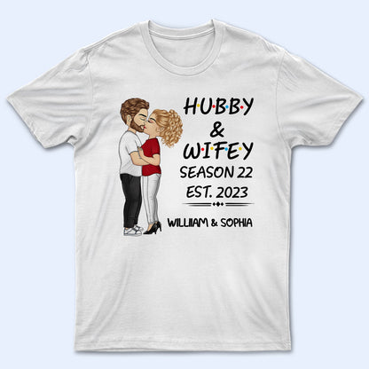 Hubby And Wifey Seasons Chibi Kissing Couple Sideview - Birthday, Anniversary Gift For Spouse, Lover, Husband, Wife, Boyfriend, Girlfriend - Personalized T Shirt