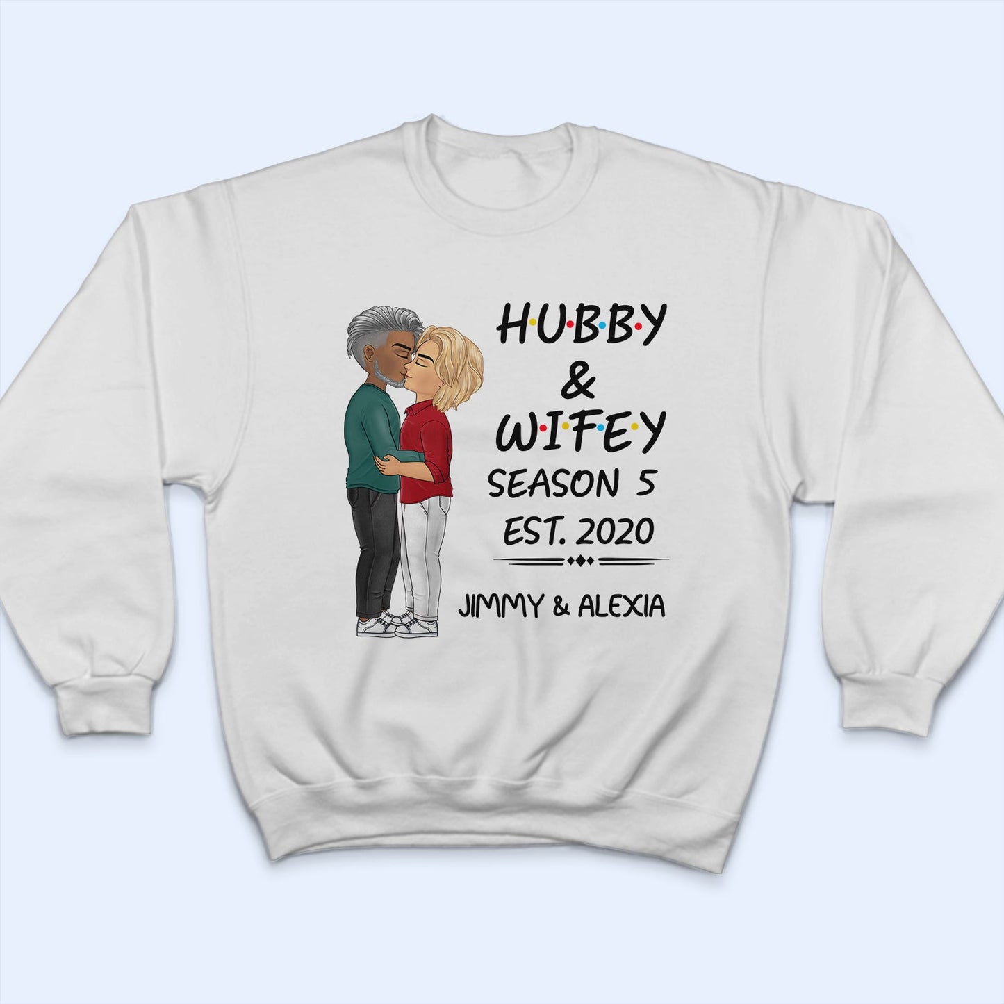Hubby And Wifey Seasons Chibi Kissing Couple Sideview - Birthday, Anniversary Gift For Spouse, Lover, Husband, Wife, Boyfriend, Girlfriend - Personalized T Shirt