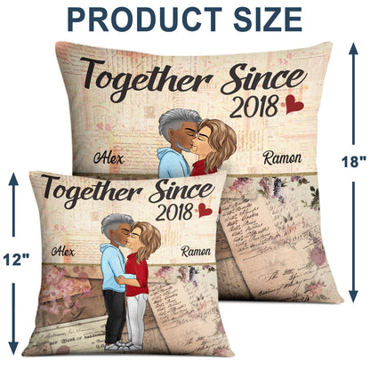 Chibi Kissing Couple Sideview Together Since Husband Wife - Birthday, Loving, Anniversary Gift For Spouse, Hubby, Wifey, Couple, Boyfriend, Girlfriend - Personalized Pillow