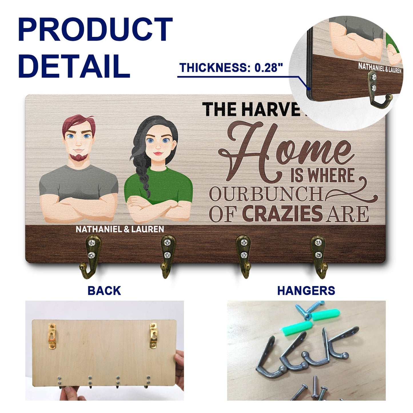 Home Is Where Our Bunch Of Crazies Are - Birthday, Decor, Housewarming, Anniversary, Funny Gift For Couple, Parents, Family - Personalized Wood Key Holder