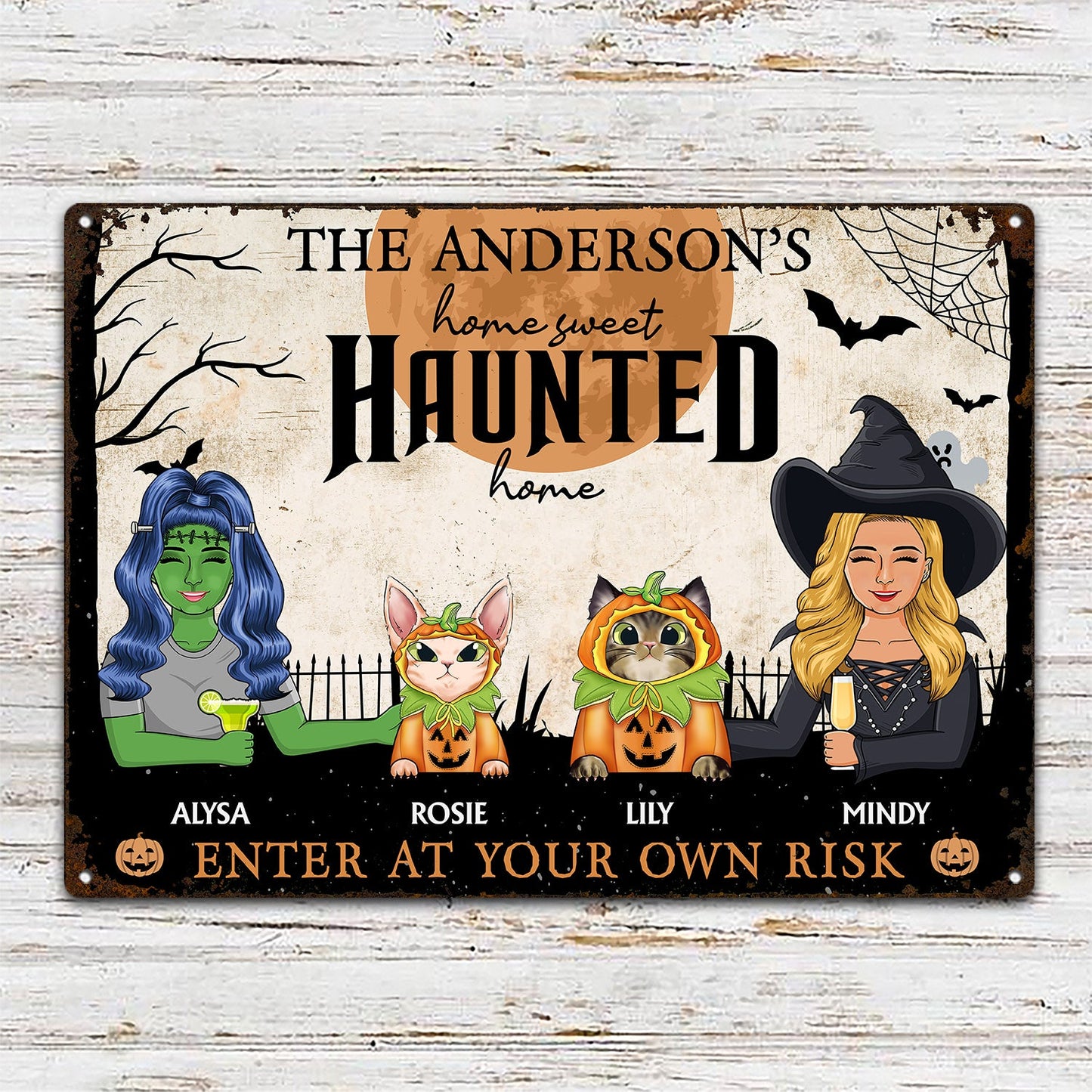 Home Haunted Home Enter At Your Own Risk - Halloween, Birthday, Home Warming, Funny Gift For Couples, Dog, Cat Lovers - Personalized Classic Metal Signs