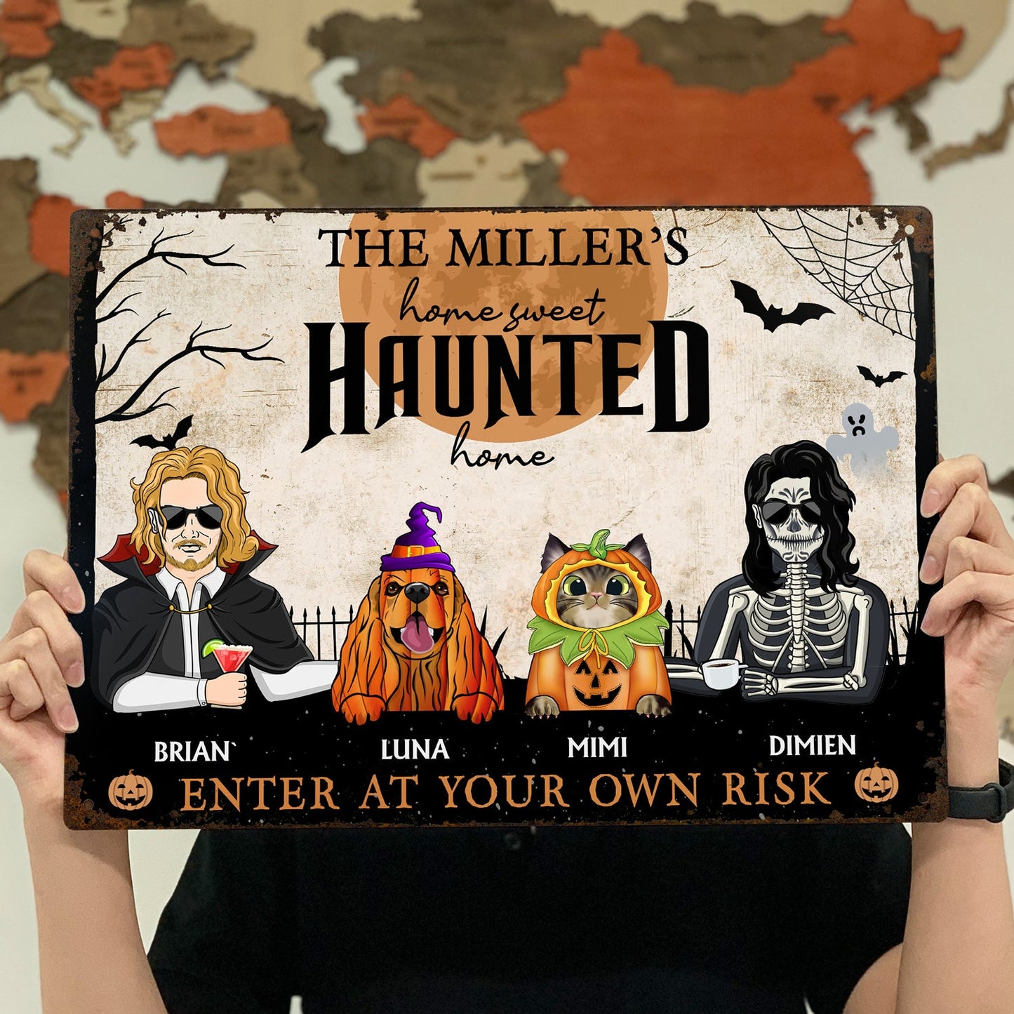 Home Haunted Home Enter At Your Own Risk - Halloween, Birthday, Home Warming, Funny Gift For Couples, Dog, Cat Lovers - Personalized Classic Metal Signs