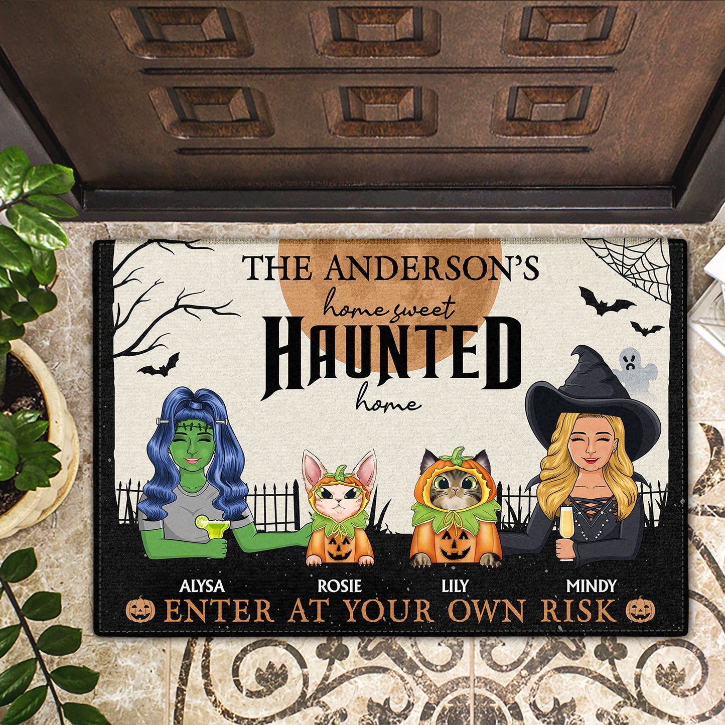 Home Haunted Home Enter At Your Own Risk - Halloween, Birthday, Home Warming, Funny Gift For Couples, Dog, Cat Lovers - Personalized Doormat