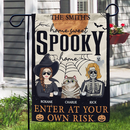 Home Haunted Home Enter At Your Own Risk - Halloween, Birthday, Home Warming, Funny Gift For Couples, Dog, Cat Lovers - Personalized Flag