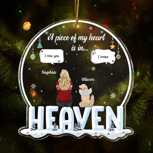 A Piece Of My Heart Is In Heaven - Memorial, Christmas Gift For Dog Lover, Cat Lover, Pet Owner - Personalized Custom Shaped Acrylic Ornament
