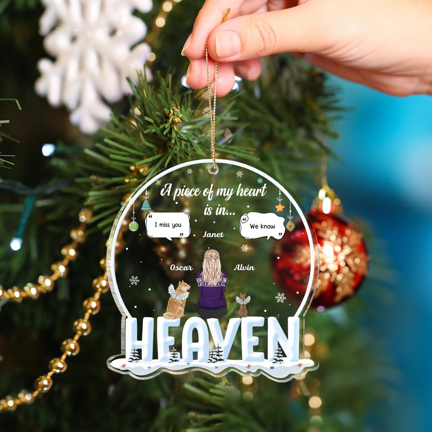 A Piece Of My Heart Is In Heaven - Memorial, Christmas Gift For Dog Lover, Cat Lover, Pet Owner - Personalized Custom Shaped Acrylic Ornament