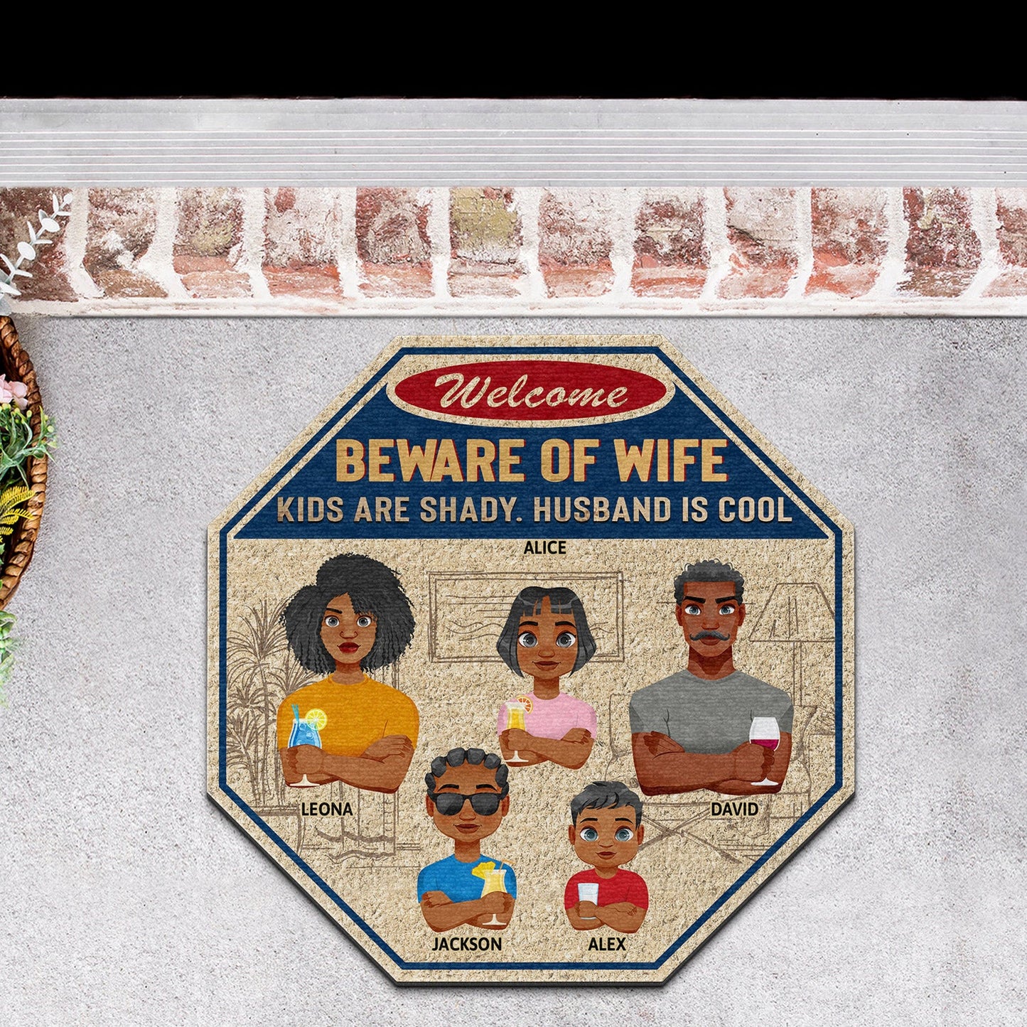 Beware Of Wife Kids Are Shady Husband Is Cool - Housewarming Gift For Couple, Family, Decor - Personalized Custom Shaped Doormat