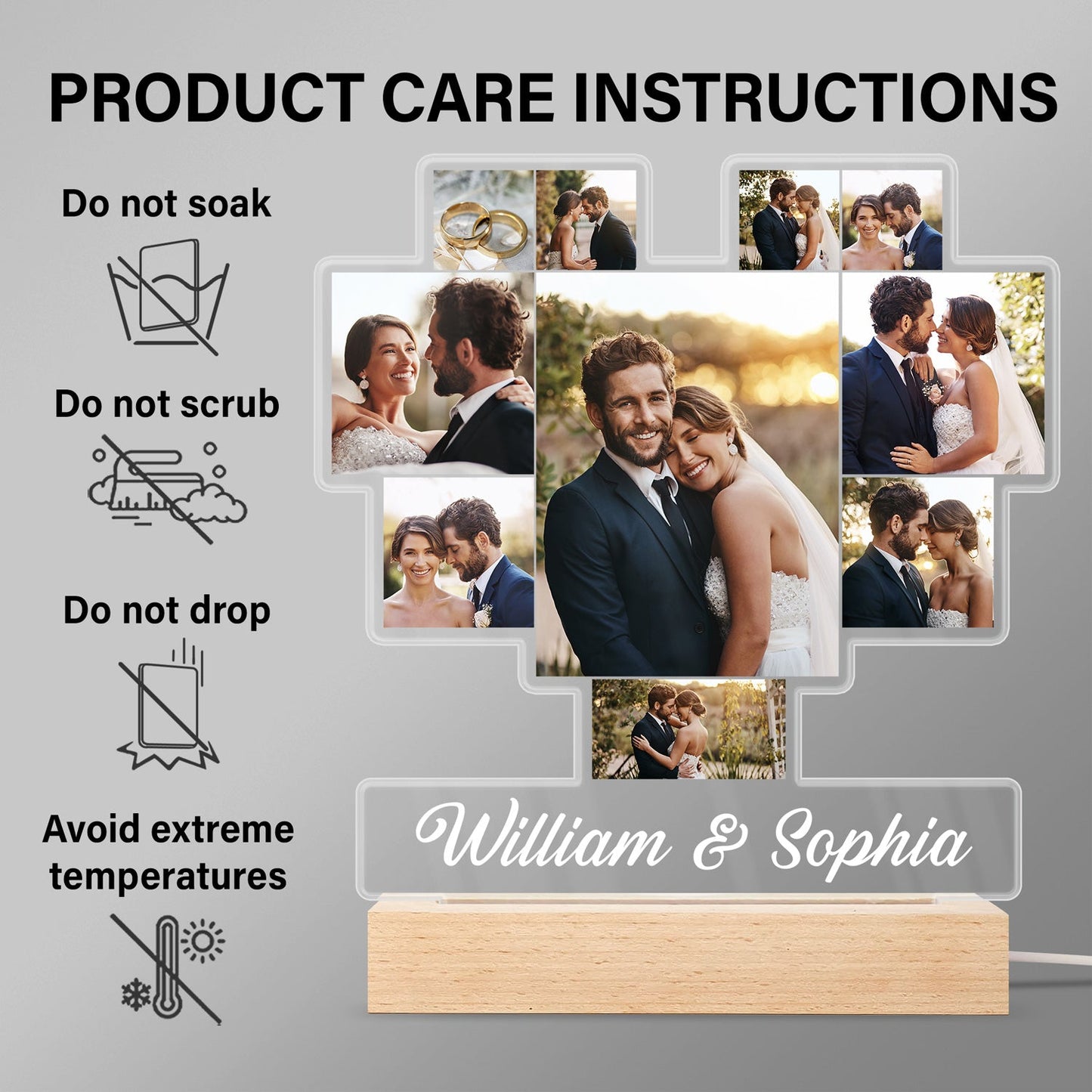 Custom Photo Heart Shaped Album - Birthday, Anniversary Gift For Couple, Husband, Wife - Personalized 3D Led Light Wooden Base