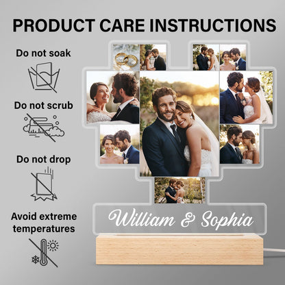 Custom Photo Heart Shaped Album - Birthday, Anniversary Gift For Couple, Husband, Wife - Personalized 3D Led Light Wooden Base