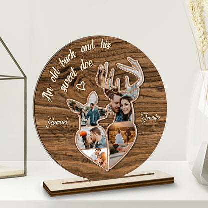 Custom Photo An Old Buck And His Sweet Doe - Birthday, Anniversary Gift For Spouse, Husband, Wife, Couple - Personalized Custom Shaped 2-Layered Wooden Plaque