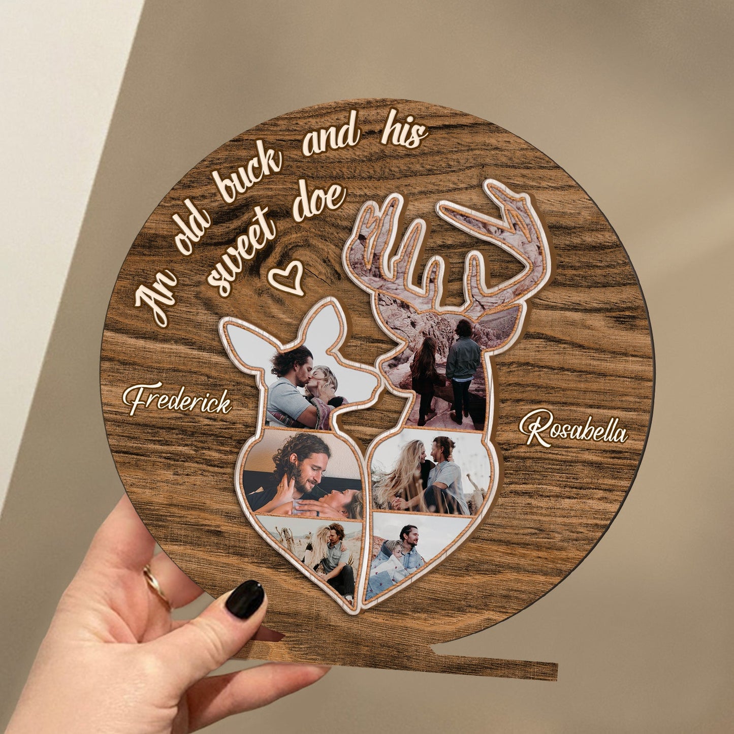 Custom Photo An Old Buck And His Sweet Doe - Birthday, Anniversary Gift For Spouse, Husband, Wife, Couple - Personalized Custom Shaped 2-Layered Wooden Plaque