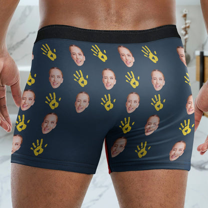 Custom Photo Hands Off He's Mine - Funny Gift For Husband, Boyfriend - Personalized Men's Boxer Briefs